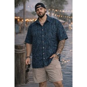 Johari West 3XL Resort Shirt 100% Cotton Geometric Batik Print NWT